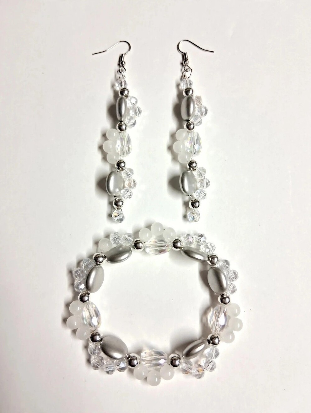 Elegant White Crystal Multi-Strand Bracelet with Silver Accents